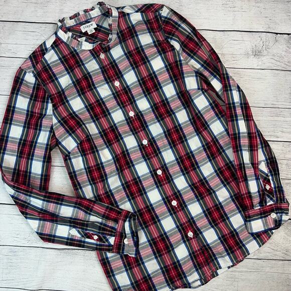 J. Crew Women's Tartan Plaid Button Up Shirt with Ruffle Collar Size XS - Picture 6 of 9